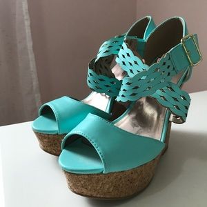 Tiffany Blue Wedged Sandals Size 8